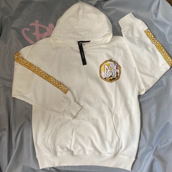 Amiri Gold Logo Cotton Hoodie Unisex White - Picture 1 of 6